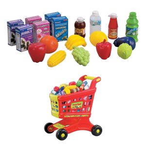Детска количка за супермаркет с покупки - със звус и светлина - 19 части