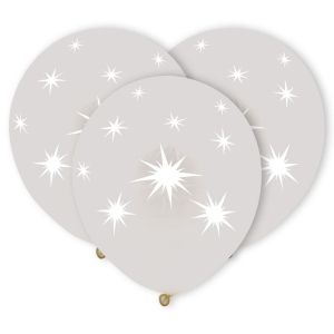 Парти балони - екрю - бели звезди - 30 см. - 10 бр.