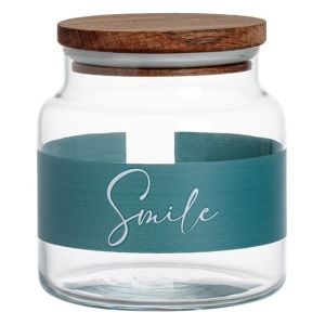Стъклен буркан с надпис - Smile -Син - 635 мл.