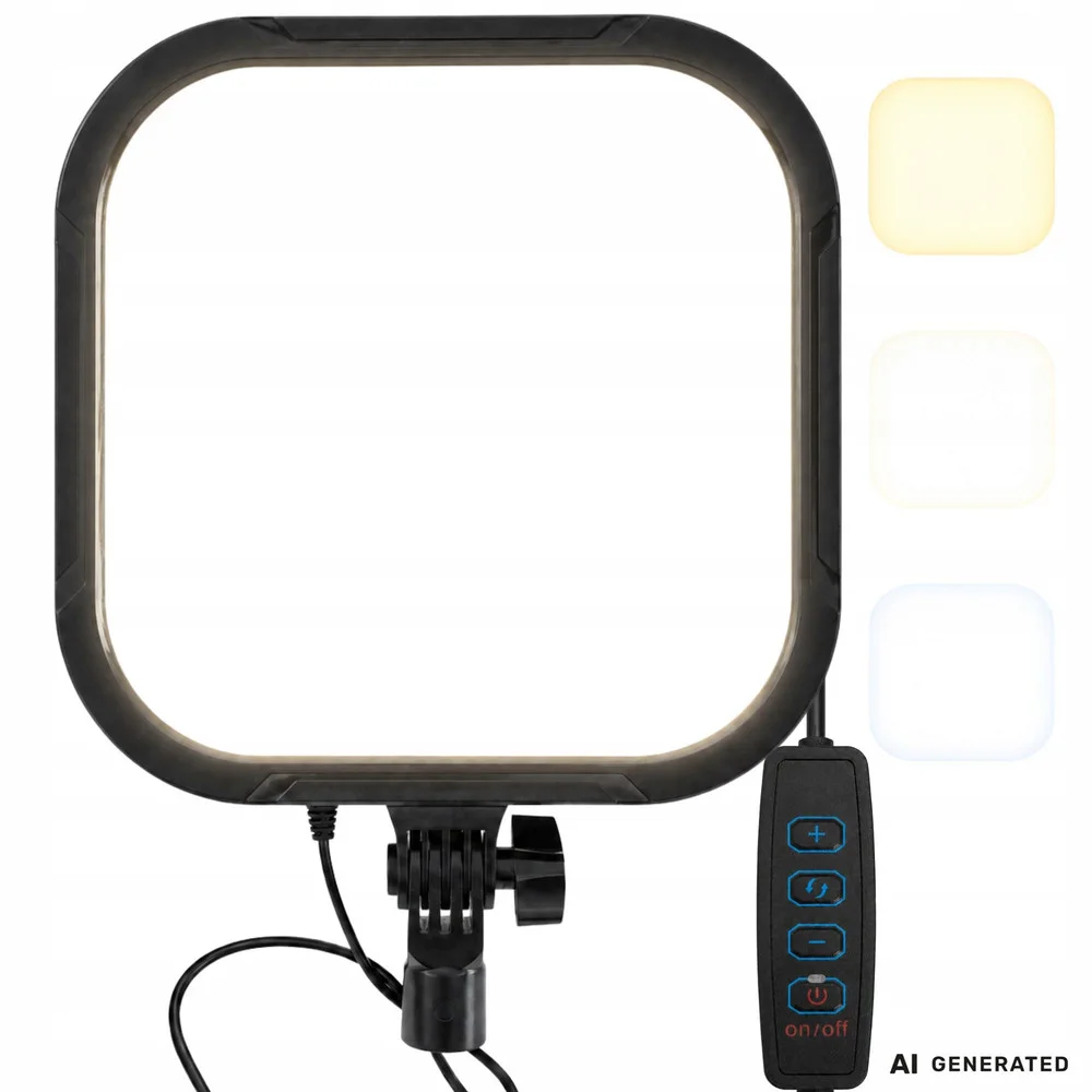 LED лампа за снимки и видео 15 W, 2500–7500 K, 23 × 23 см – черна