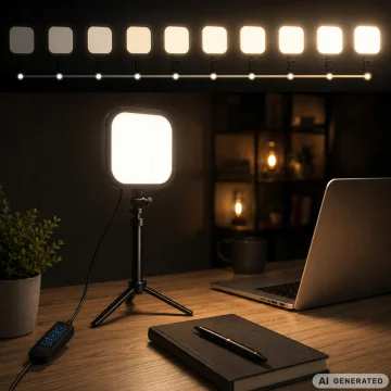 LED лампа за снимки и видео 15 W, 2500–7500 K, 23 × 23 см – черна