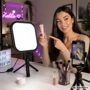 LED лампа за снимки и видео 15 W, 2500–7500 K, 23 × 23 см – черна