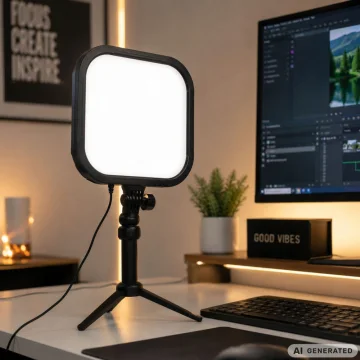 LED лампа за снимки и видео 15 W, 2500–7500 K, 23 × 23 см – черна