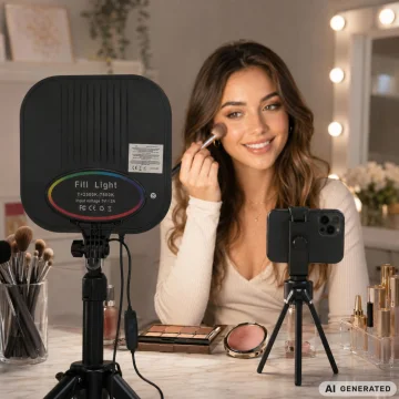 LED лампа за снимки и видео 15 W, 2500–7500 K, 23 × 23 см – черна