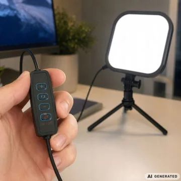 LED лампа за снимки и видео 15 W, 2500–7500 K, 23 × 23 см – черна