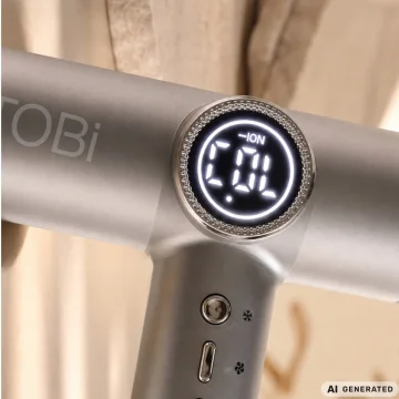 Сешоар TOBI 2000 W с дисплей, магнитен дифузер и концентратор – сребрист