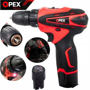 Безчетков акумулаторен винтоверт OPEX TOOLS 12 V, 28 Nm, 2 батерии 2 Ah и куфар