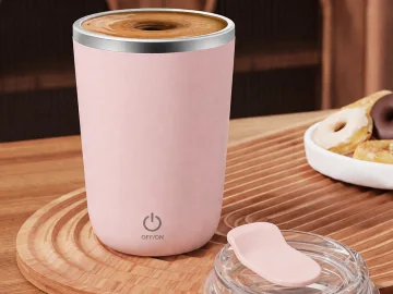Саморазбъркваща термочаша 350 мл със стомана 304 и USB-C — розова