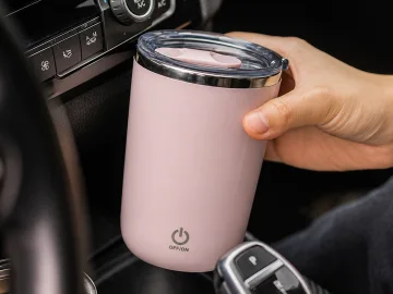 Саморазбъркваща термочаша 350 мл със стомана 304 и USB-C — розова