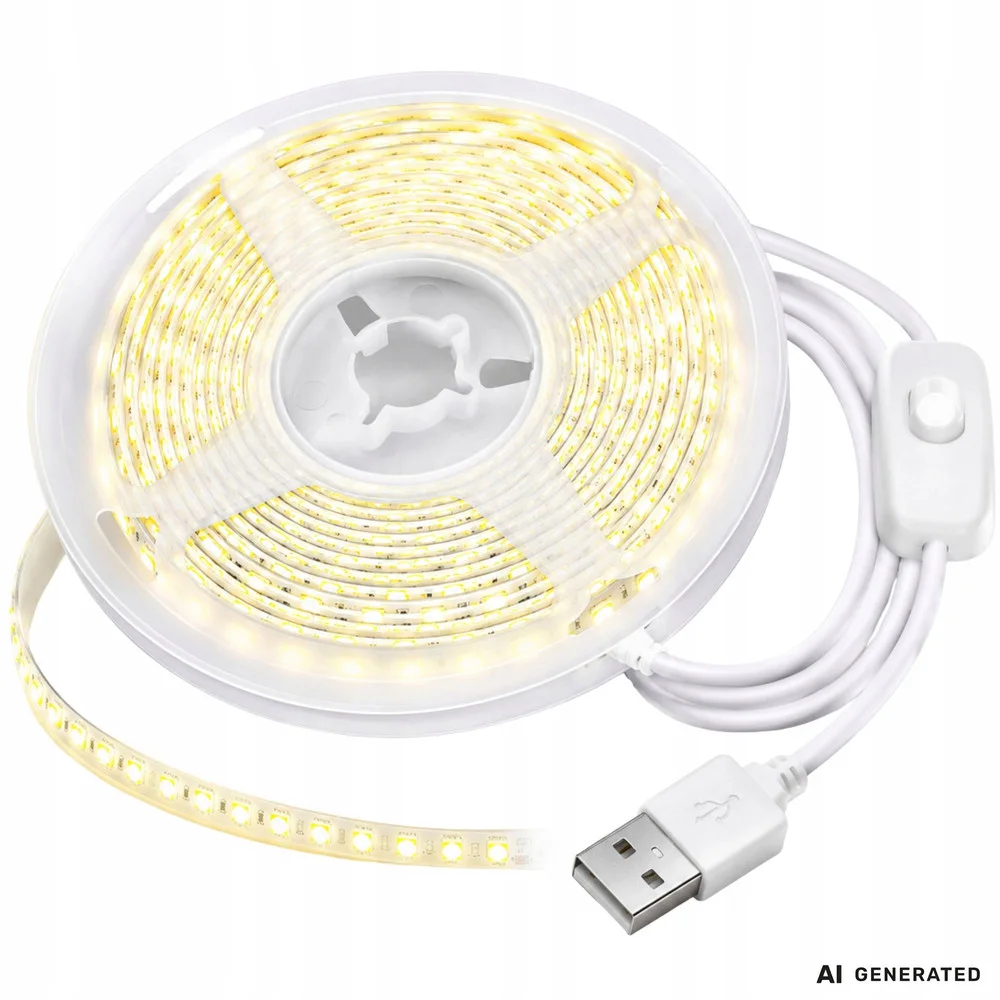Самозалепваща LED лента 3 м, USB 5 V, студена бяла светлина и ключ