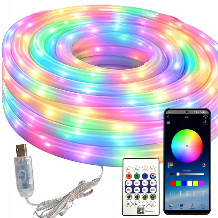 Гъвкава неонова RGBIC LED лента 10 м, USB 5 V, Bluetooth и дистанционно