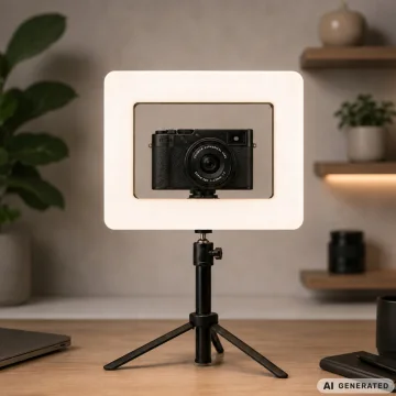 LED ринг лампа с държач за телефон, 3 светлини, 12 нива и Bluetooth спусък – бяла