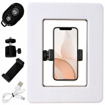 LED ринг лампа с държач за телефон, 3 светлини, 12 нива и Bluetooth спусък – бяла