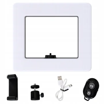 LED ринг лампа с държач за телефон, 3 светлини, 12 нива и Bluetooth спусък – бяла