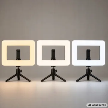 LED ринг лампа с държач за телефон, 3 светлини, 12 нива и Bluetooth спусък – бяла