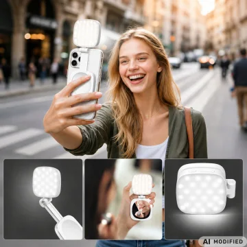 Магнитна LED лампа за телефон с огледало, MagSafe и 6 нива на яркост – бяла