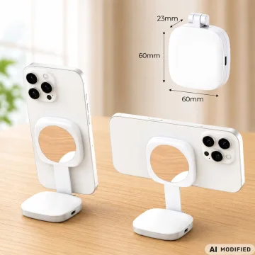 Магнитна LED лампа за телефон с огледало, MagSafe и 6 нива на яркост – бяла
