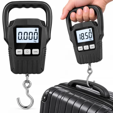 Електронен кантар за багаж и риболов с кука, 50 кг, LCD дисплей – черен