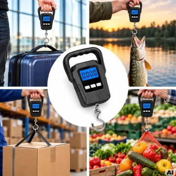 Електронен кантар за багаж и риболов с кука, 50 кг, LCD дисплей – черен