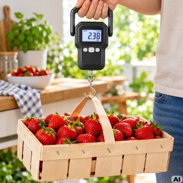 Електронен кантар за багаж и риболов с кука, 50 кг, ролетка 160 см – черен