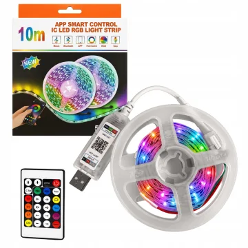 Самозалепваща RGB IC LED лента 5 м, USB 5 V, Bluetooth и дистанционно