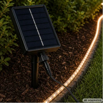 Соларна цветна LED лента 5 м, IP65, 8 режима, таймер и дистанционно