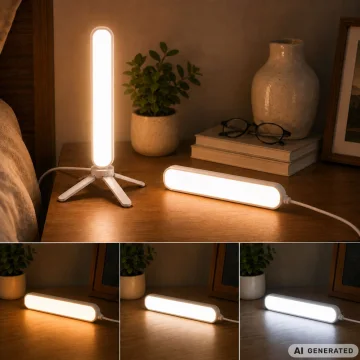 Настолна LED лампа за грим и видео, 30 см, USB, 3 светлини и 10 нива – бяла