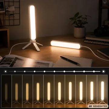 Настолна LED лампа за грим и видео, 30 см, USB, 3 светлини и 10 нива – бяла