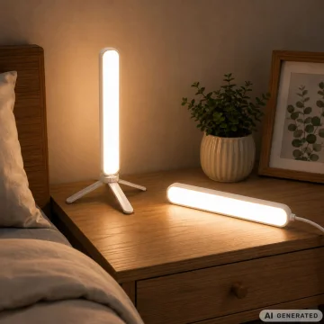 Настолна LED лампа за грим и видео, 30 см, USB, 3 светлини и 10 нива – бяла