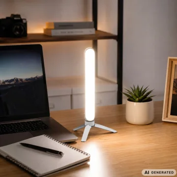 Настолна LED лампа за грим и видео, 30 см, USB, 3 светлини и 10 нива – бяла