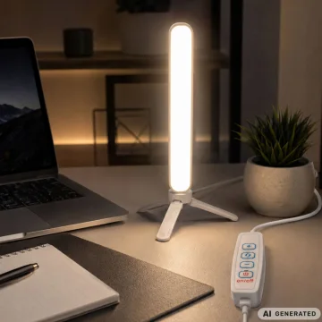 Настолна LED лампа за грим и видео, 30 см, USB, 3 светлини и 10 нива – бяла