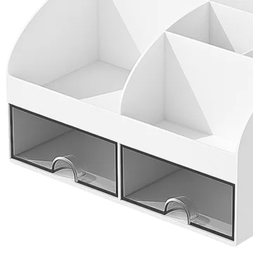 Настолен органайзер с 2 чекмеджета и 6 отделения, 21 × 14 × 12 см – бял