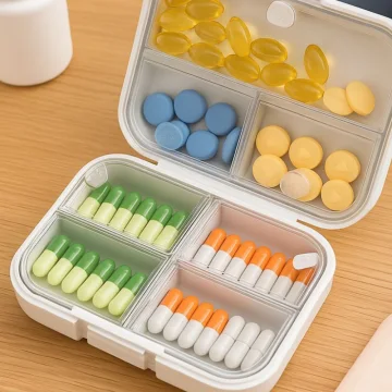 Кутия за лекарства със 7 отделения и прозрачни капачета, 11 × 7 × 3,5 см – бяла