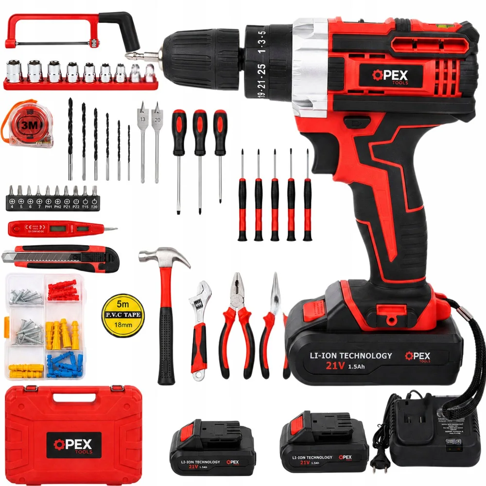 Ударен винтоверт OPEX TOOLS OPX28034, 21 V, 2 батерии 1,5 Ah и инструменти в куфар