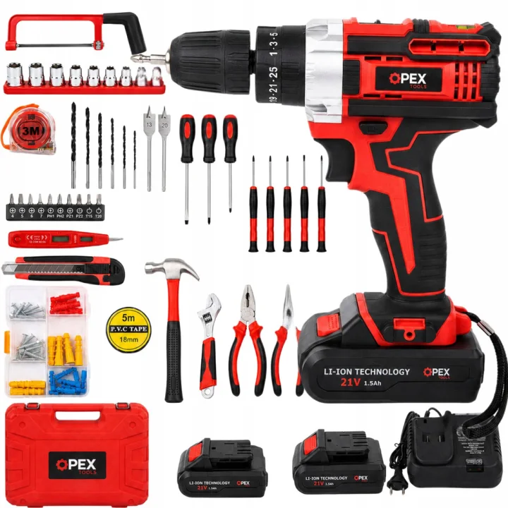 Ударен винтоверт OPEX TOOLS OPX28034, 21 V, 2 батерии 1,5 Ah и инструменти в куфар