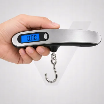 Електронен кантар за багаж до 50 кг с кука, сребрист и черен