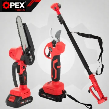Акумулаторен градински комплект OPEX TOOLS 3 в 1, резачка 6″, ножица и телескопичен прът