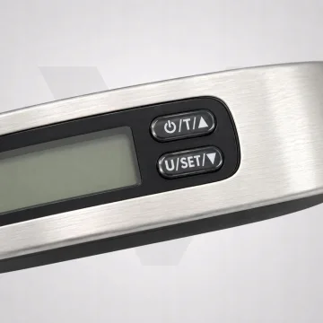 Електронен кантар за багаж до 50 кг с LCD дисплей и термометър, сребристо-черен
