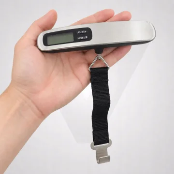 Електронен кантар за багаж до 50 кг с LCD дисплей и термометър, сребристо-черен