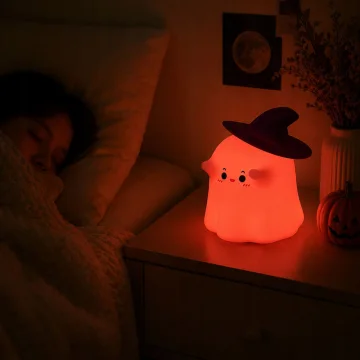 Силиконова LED нощна лампа призрак с шапка, RGB, USB-C, таймер