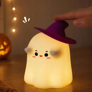 Силиконова LED нощна лампа призрак с шапка, RGB, USB-C, таймер
