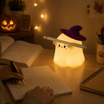 Силиконова LED нощна лампа призрак с шапка, RGB, USB-C, таймер