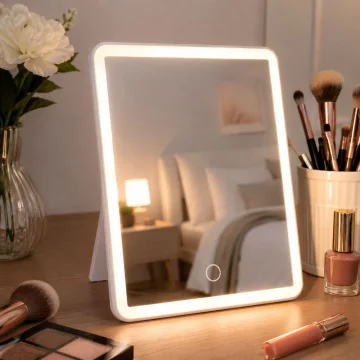 Козметично огледало с LED осветление, 3 цвята светлина и USB-C, бяло