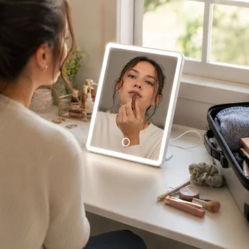 Козметично огледало с LED осветление, 3 цвята светлина и USB-C, бяло