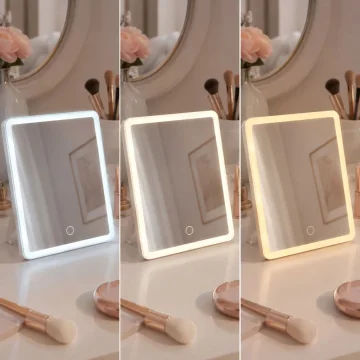 Козметично огледало с LED осветление, 3 цвята светлина и USB-C, бяло
