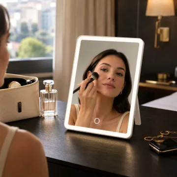 Козметично огледало с LED осветление, 3 цвята светлина и USB-C, бяло