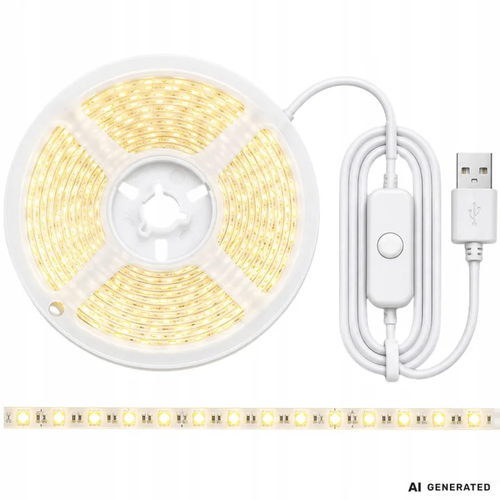 Самозалепваща LED лента 5 м, USB 5 V, студено бяла светлина и ключ