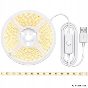 Самозалепваща LED лента 5 м, USB 5 V, студено бяла светлина и ключ
