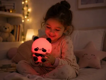 Силиконова LED нощна лампа панда, RGB, USB-C, таймер 30 минути