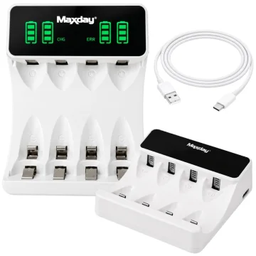 Зарядно за акумулаторни батерии AA/AAA, 4 слота, LCD, USB-C, C704Y4